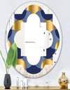 Retro Luxury Waves In Gold and Blue VIII - Modern Round or Oval Wall Mirror - Quatrefoil