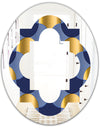 Retro Luxury Waves In Gold and Blue VIII - Modern Round or Oval Wall Mirror - Quatrefoil