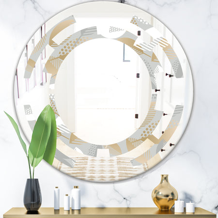 Luxury geometric fall leaves pattern - Modern Round or Oval Wall Mirror - Space