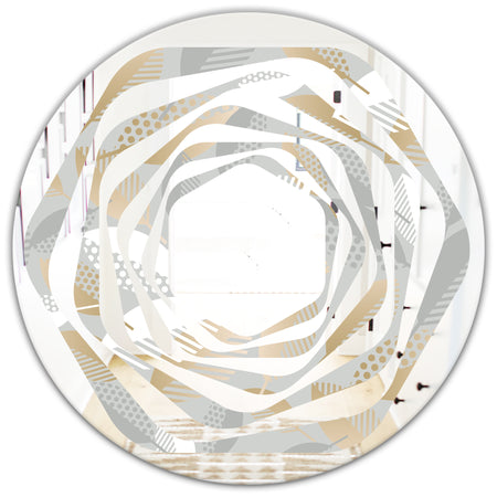 Luxury geometric fall leaves pattern - Modern Round or Oval Wall Mirror - Whirl