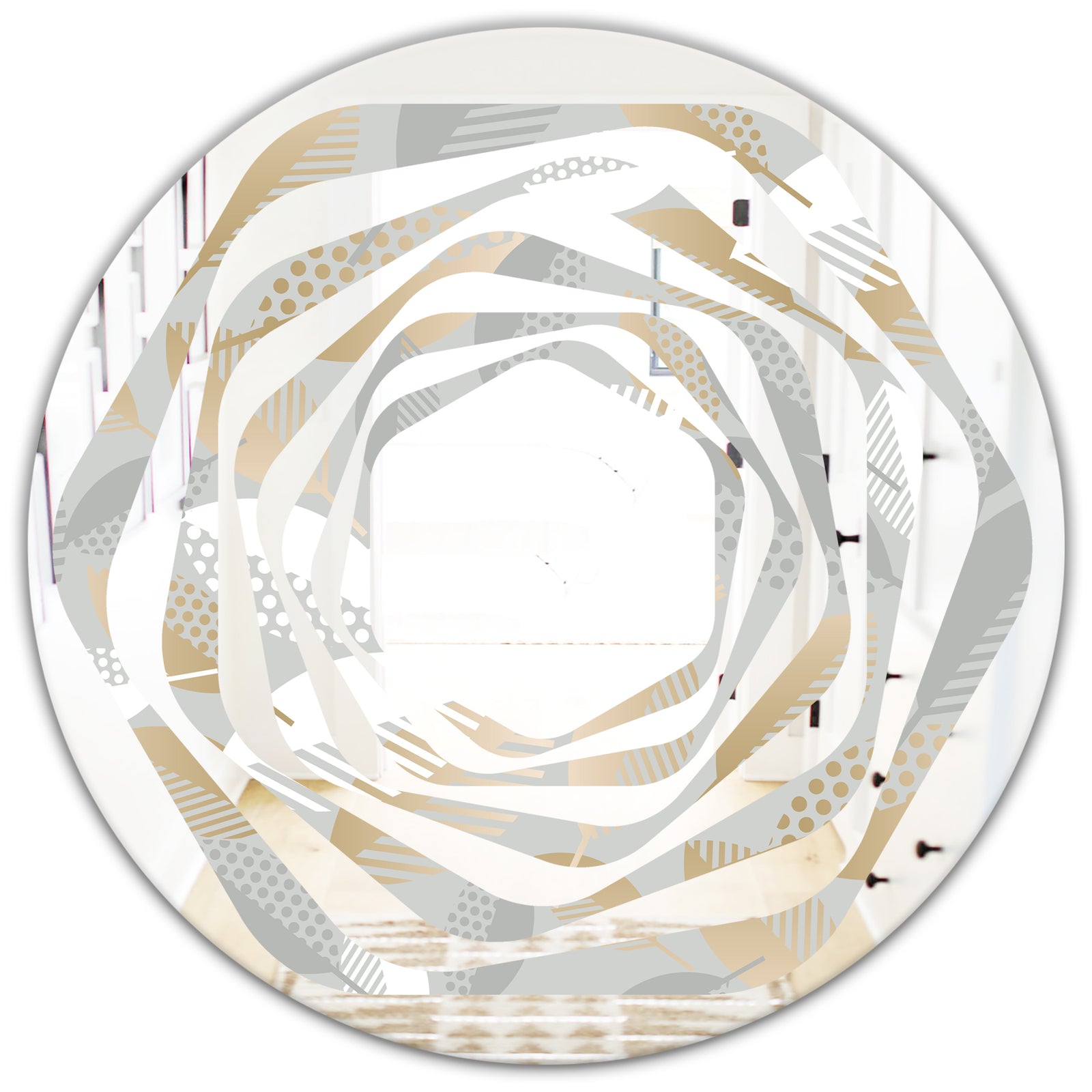 Luxury geometric fall leaves pattern - Modern Round or Oval Wall Mirror - Whirl