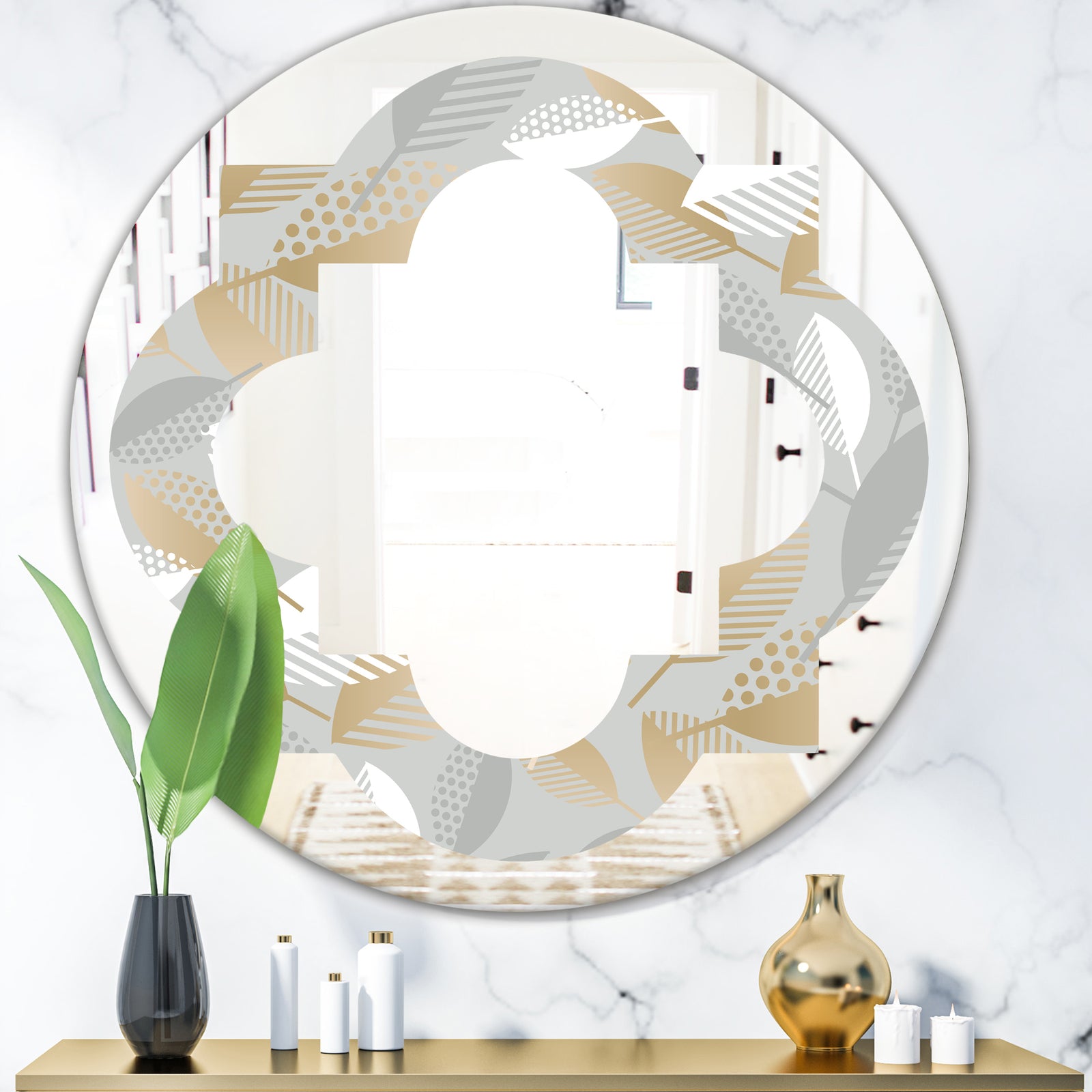 Luxury geometric fall leaves pattern - Modern Round or Oval Wall Mirror - Quatrefoil