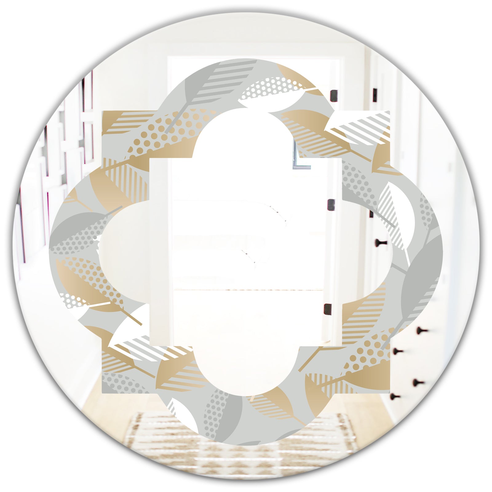 Luxury geometric fall leaves pattern - Modern Round or Oval Wall Mirror - Quatrefoil