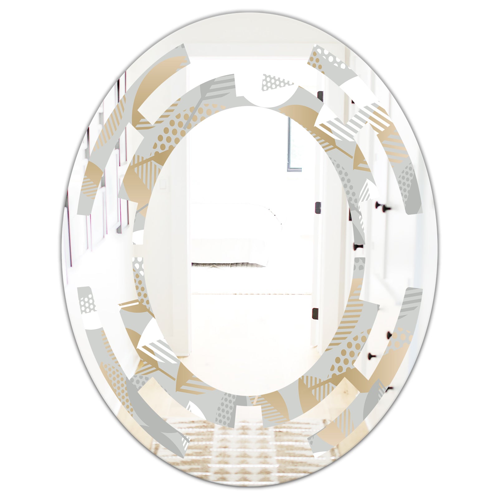 Luxury geometric fall leaves pattern - Modern Round or Oval Wall Mirror - Space