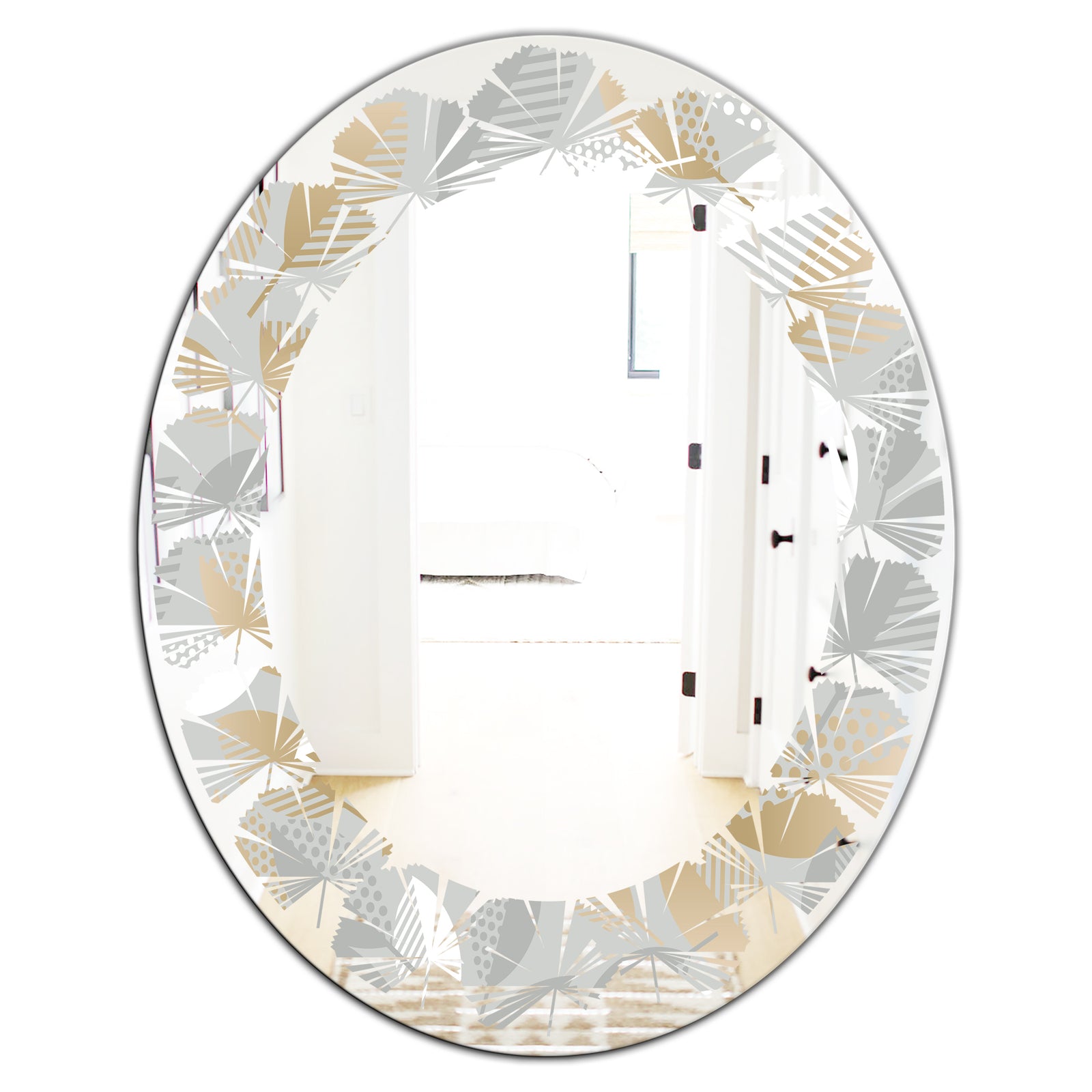 Luxury geometric fall leaves pattern - Modern Round or Oval Wall Mirror - Leaves
