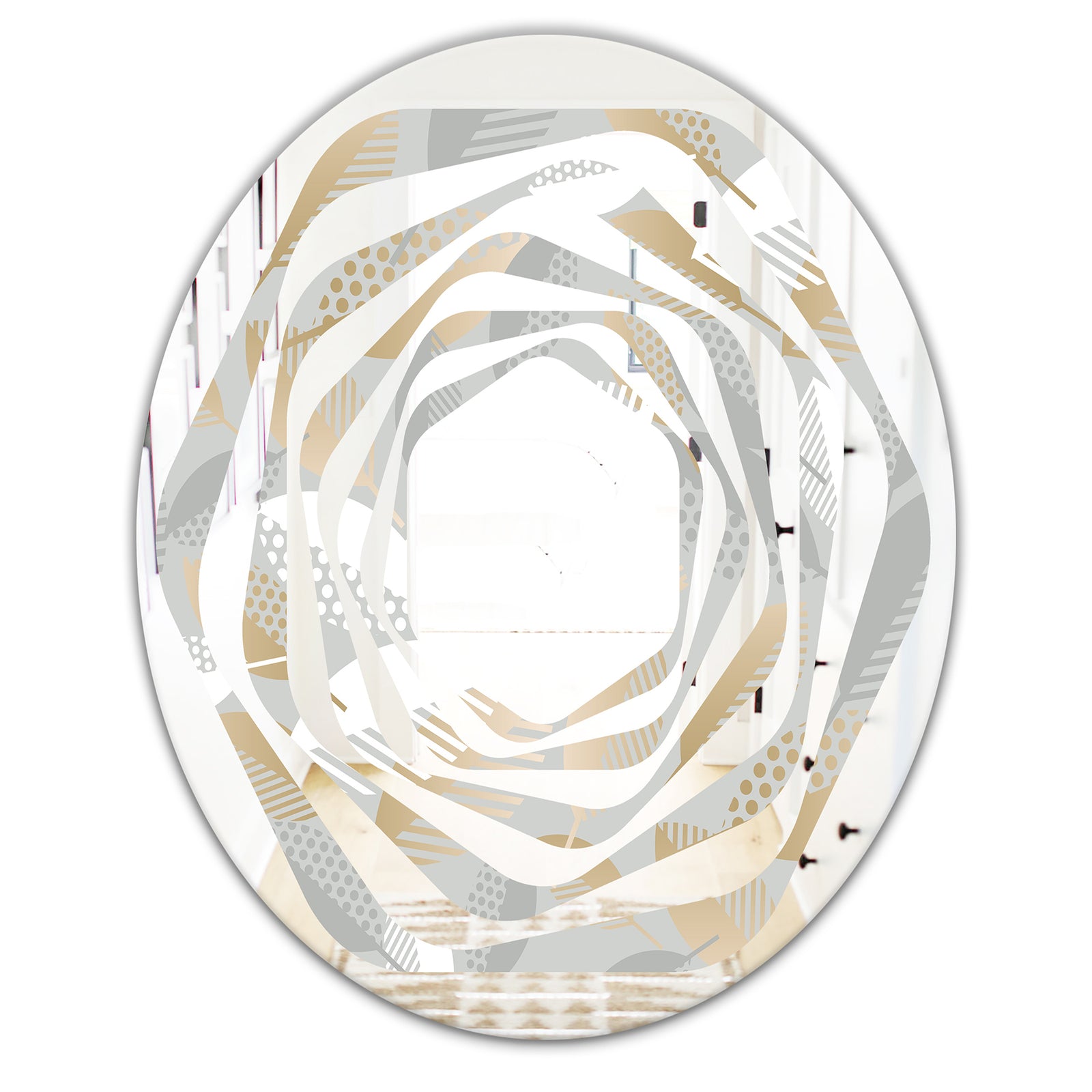 Luxury geometric fall leaves pattern - Modern Round or Oval Wall Mirror - Whirl