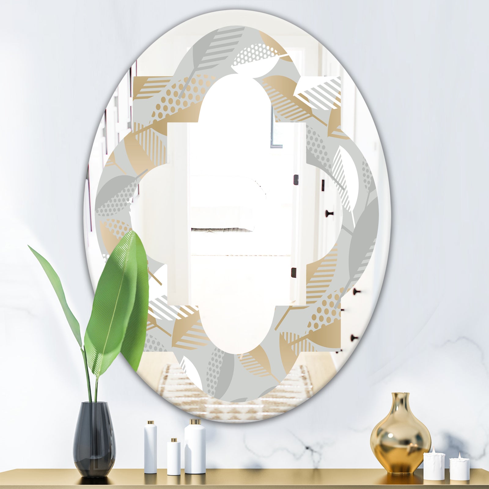 Luxury geometric fall leaves pattern - Modern Round or Oval Wall Mirror - Quatrefoil