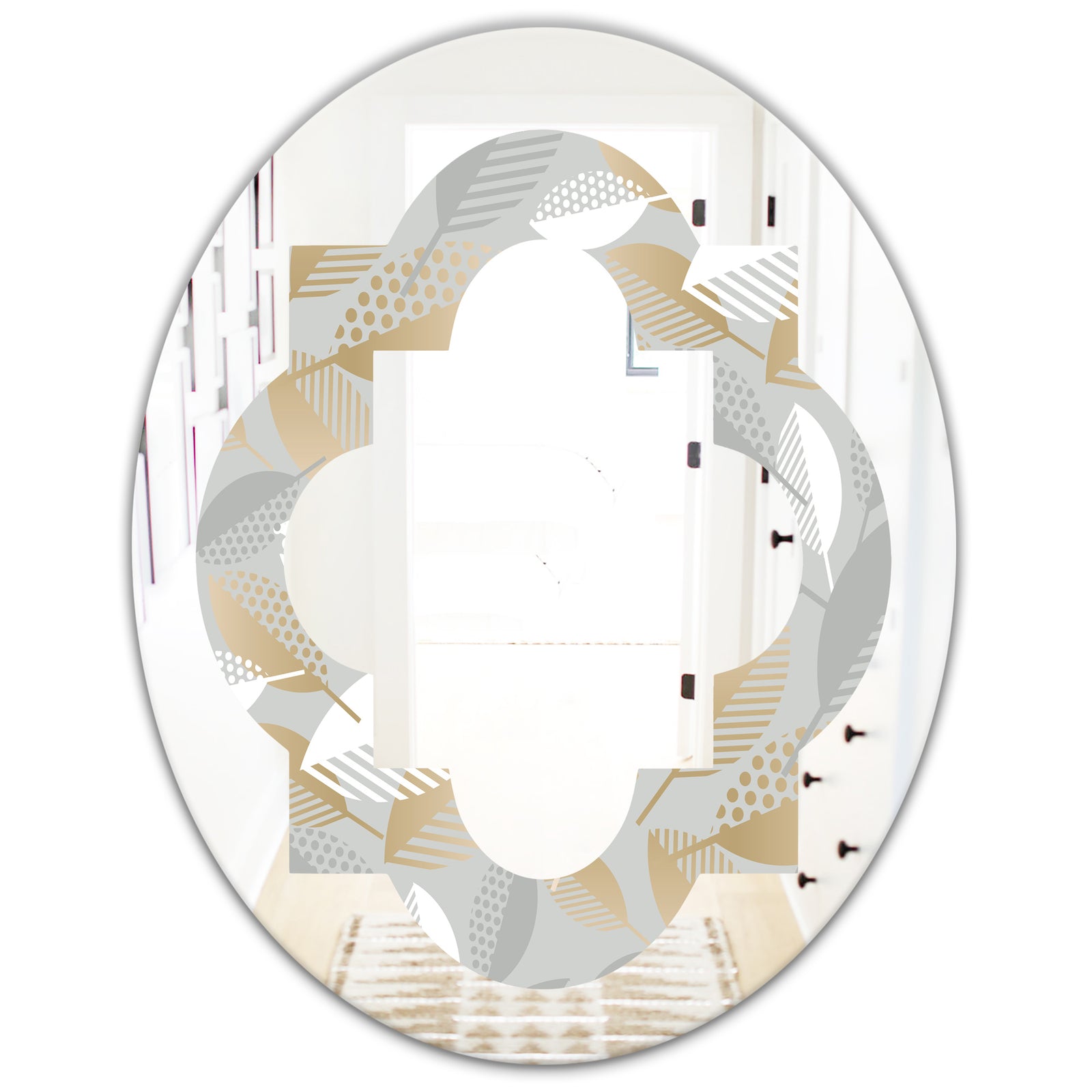 Luxury geometric fall leaves pattern - Modern Round or Oval Wall Mirror - Quatrefoil