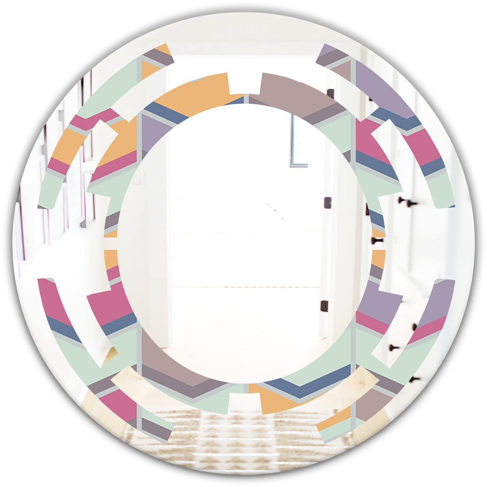 Abstract Retro Geometrical Design X - Modern Round or Oval Wall Mirror - Space