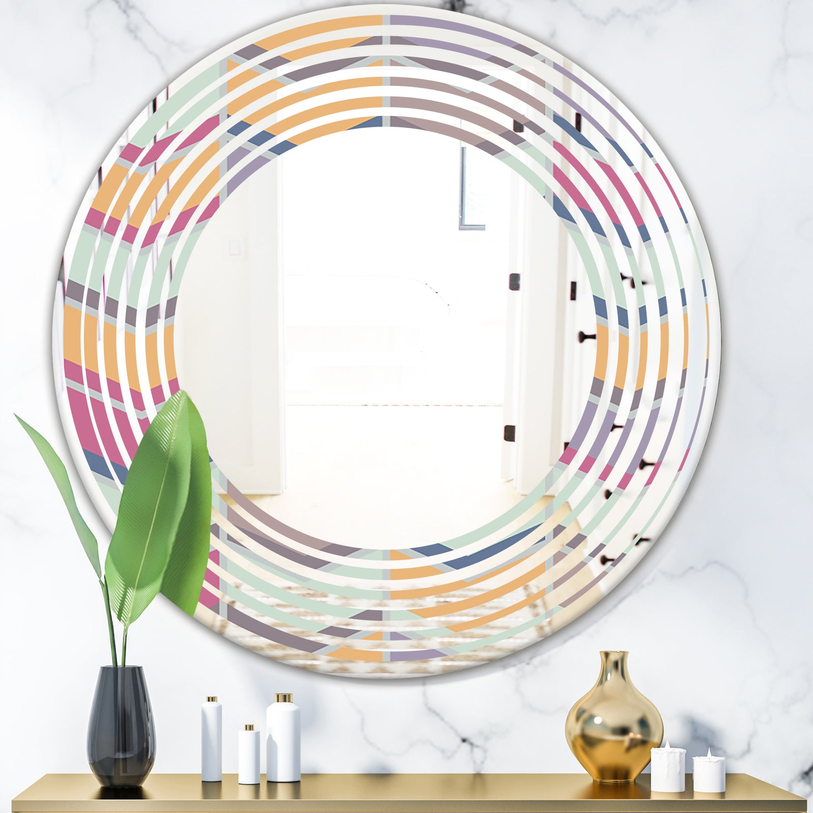 Abstract Retro Geometrical Design X - Modern Round or Oval Wall Mirror - Wave