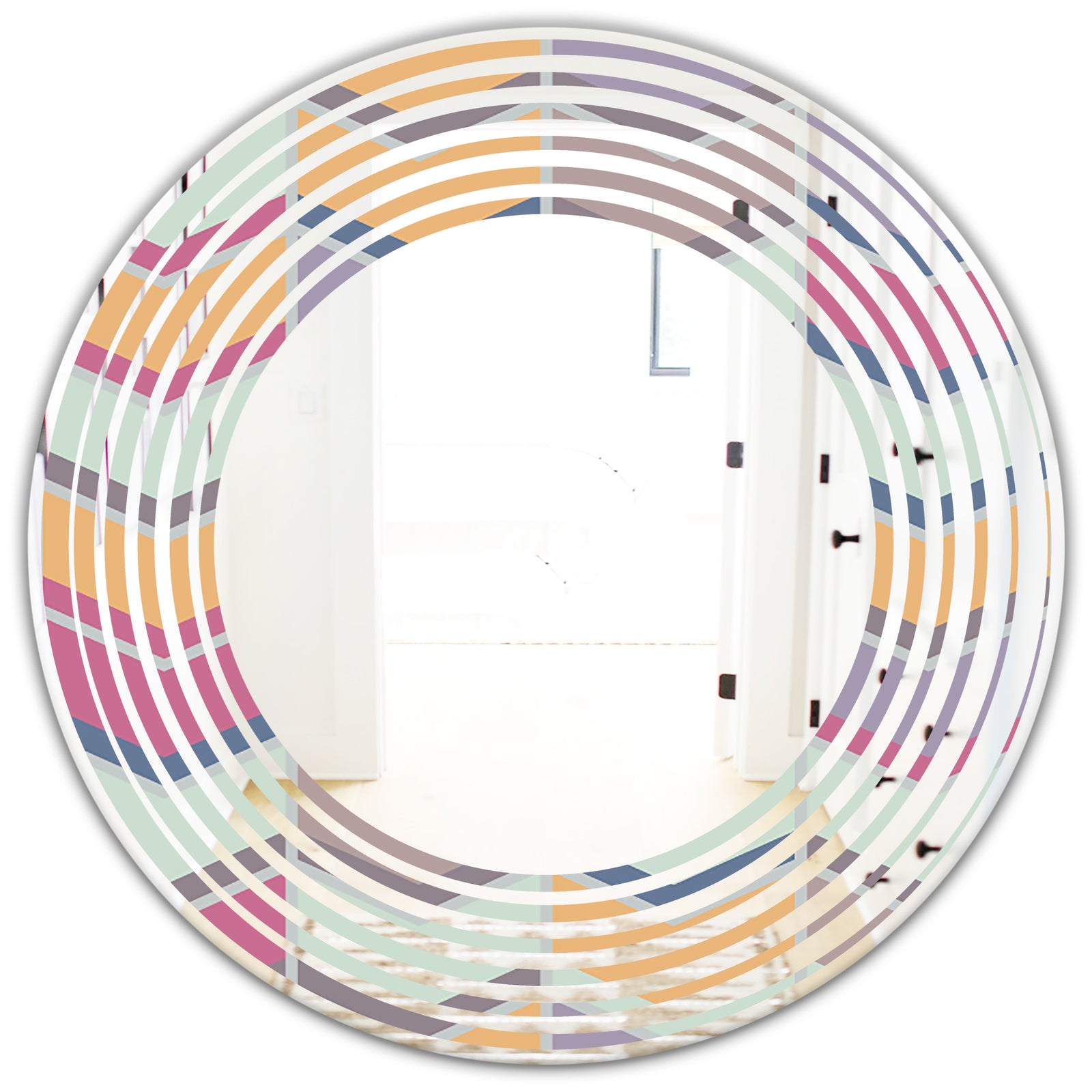 Abstract Retro Geometrical Design X - Modern Round or Oval Wall Mirror - Wave