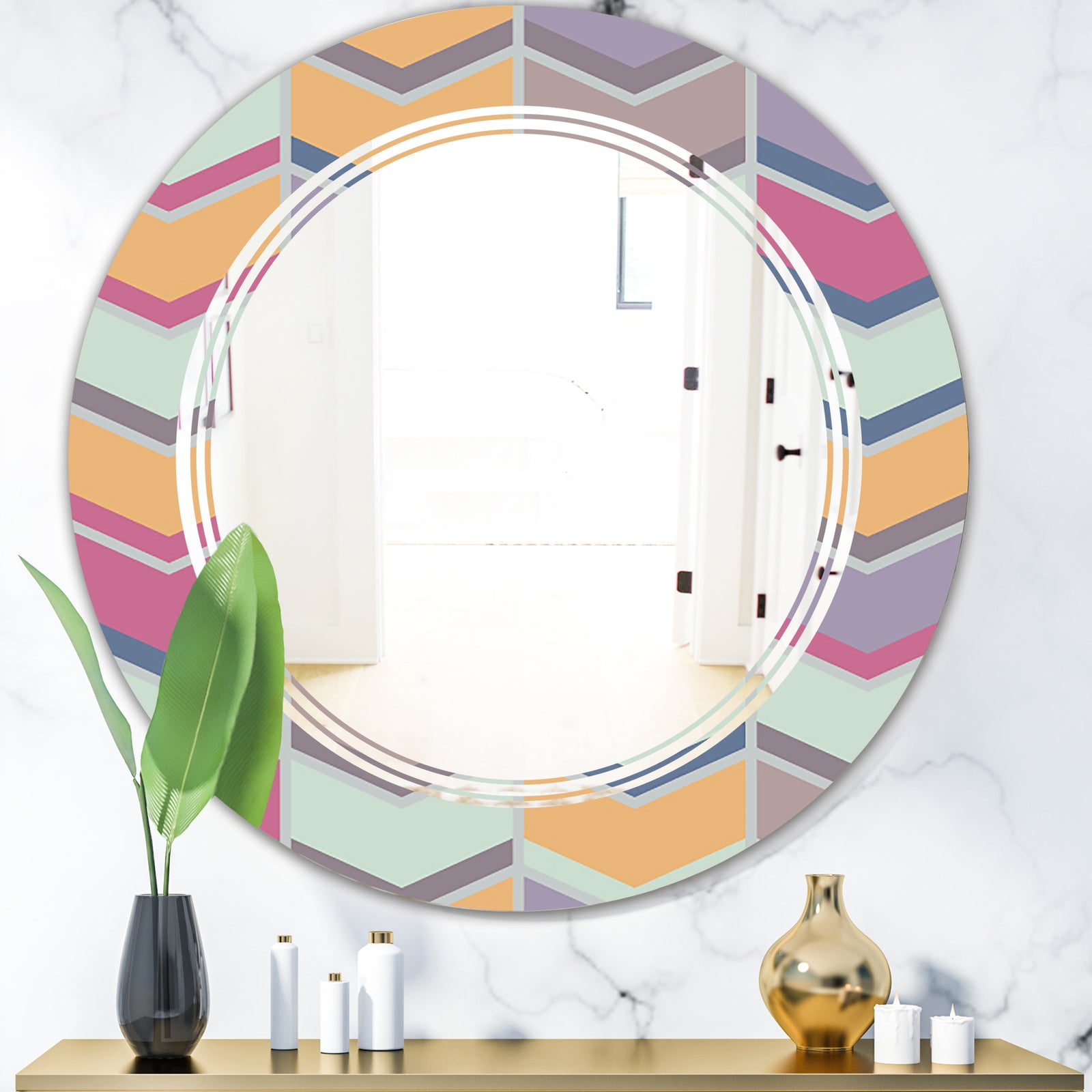 Abstract Retro Geometrical Design X - Modern Round or Oval Wall Mirror - Triple C