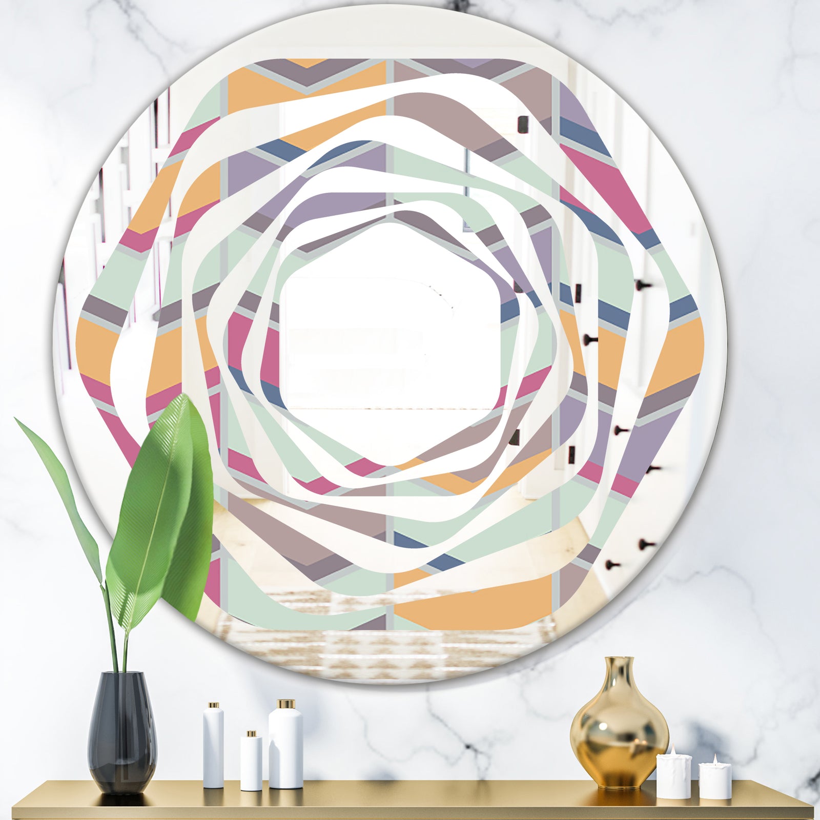 Abstract Retro Geometrical Design X - Modern Round or Oval Wall Mirror - Whirl