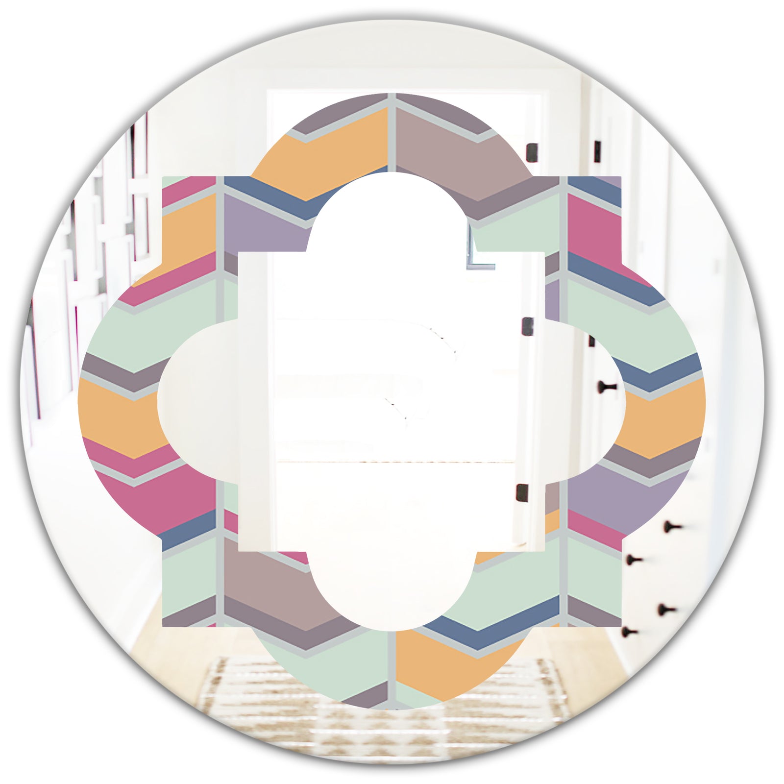 Abstract Retro Geometrical Design X - Modern Round or Oval Wall Mirror - Quatrefoil