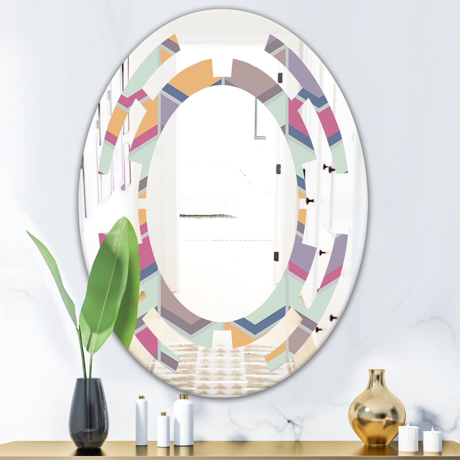 Abstract Retro Geometrical Design X - Modern Round or Oval Wall Mirror - Space
