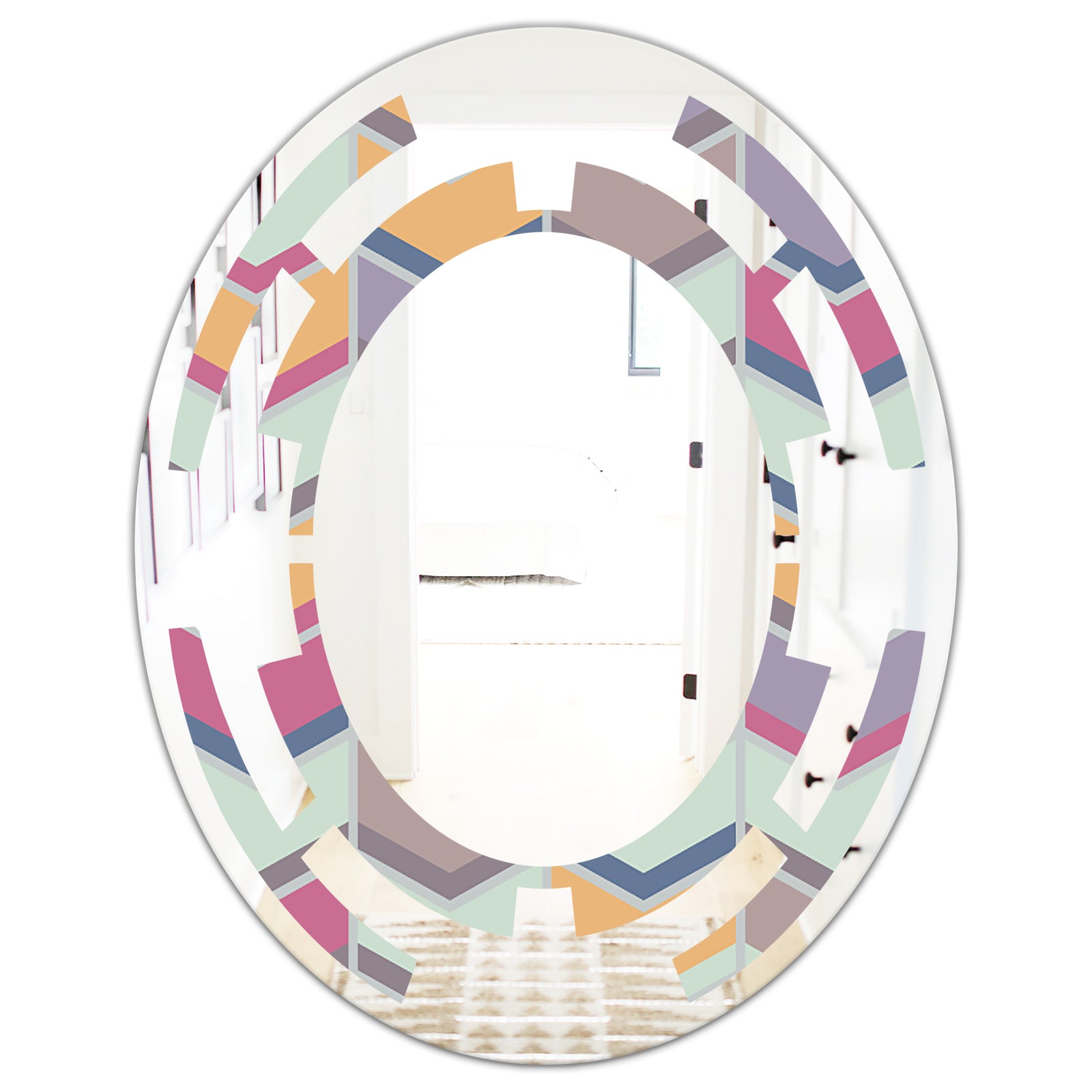 Abstract Retro Geometrical Design X - Modern Round or Oval Wall Mirror - Space