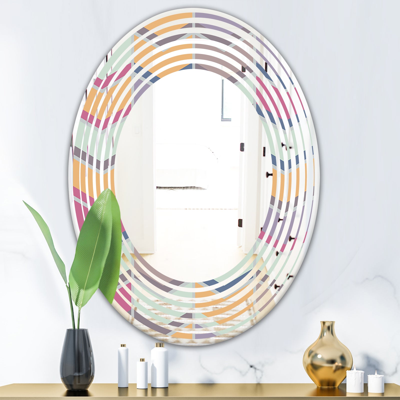 Abstract Retro Geometrical Design X - Modern Round or Oval Wall Mirror - Wave