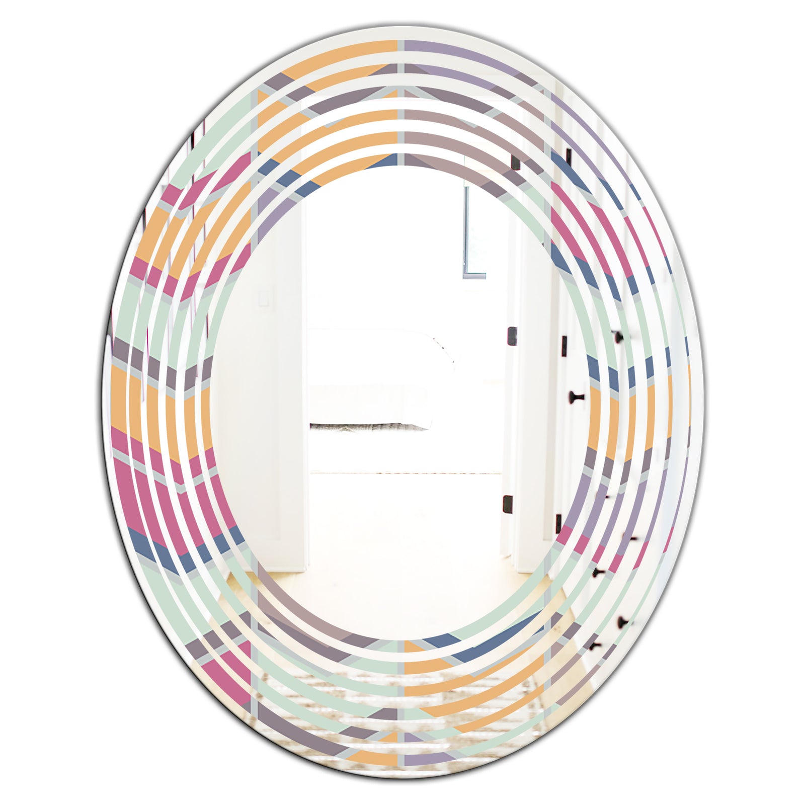 Abstract Retro Geometrical Design X - Modern Round or Oval Wall Mirror - Wave