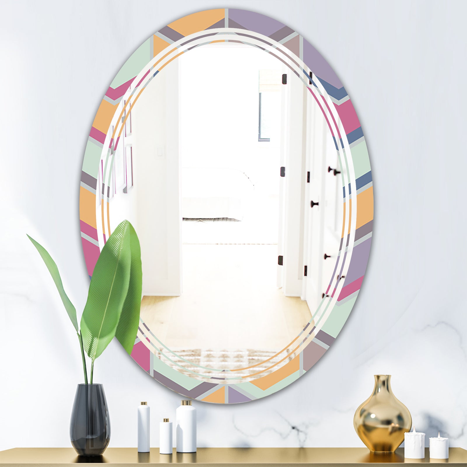 Abstract Retro Geometrical Design X - Modern Round or Oval Wall Mirror - Triple C