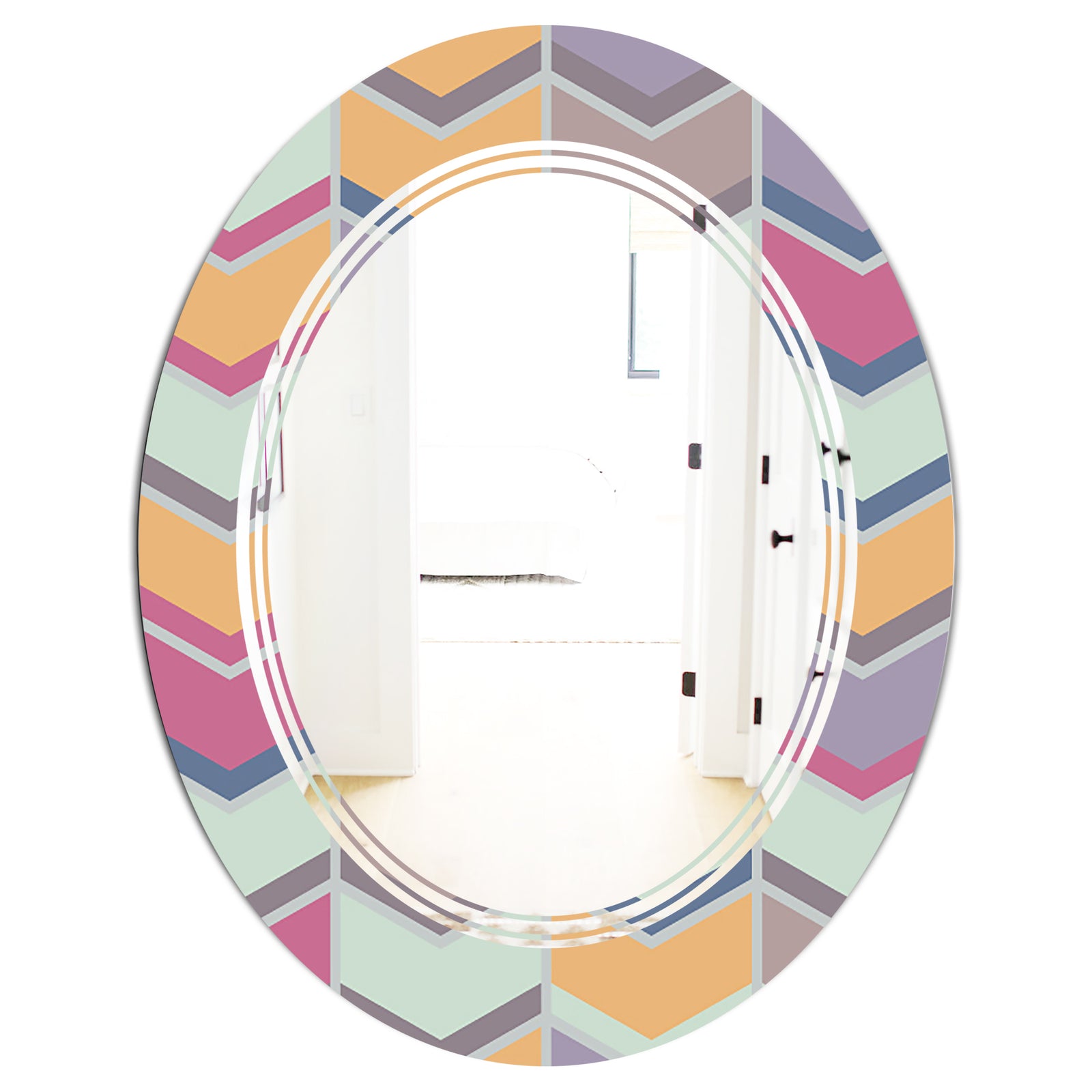 Abstract Retro Geometrical Design X - Modern Round or Oval Wall Mirror - Triple C