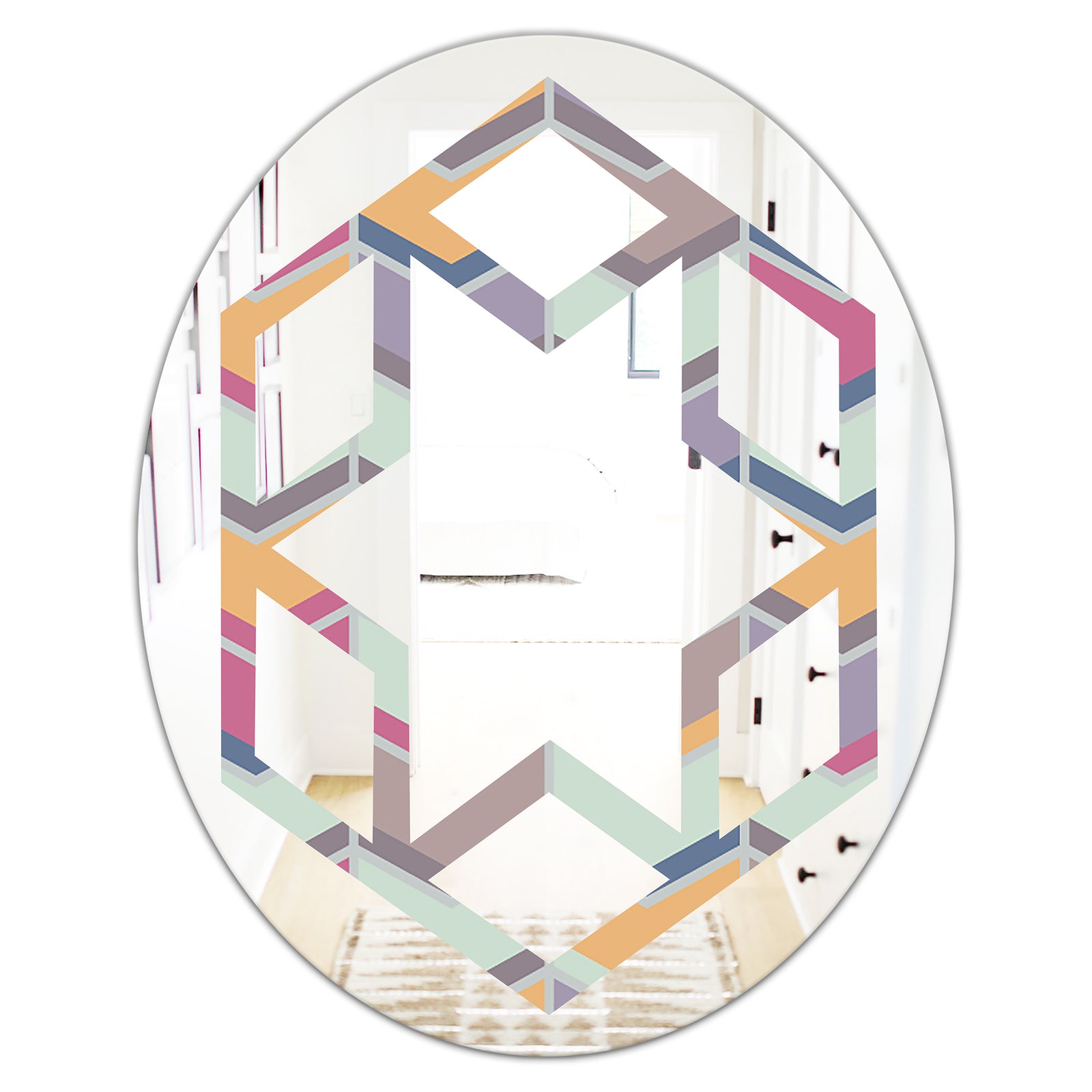 Abstract Retro Geometrical Design X - Modern Round or Oval Wall Mirror - Hexagon Star