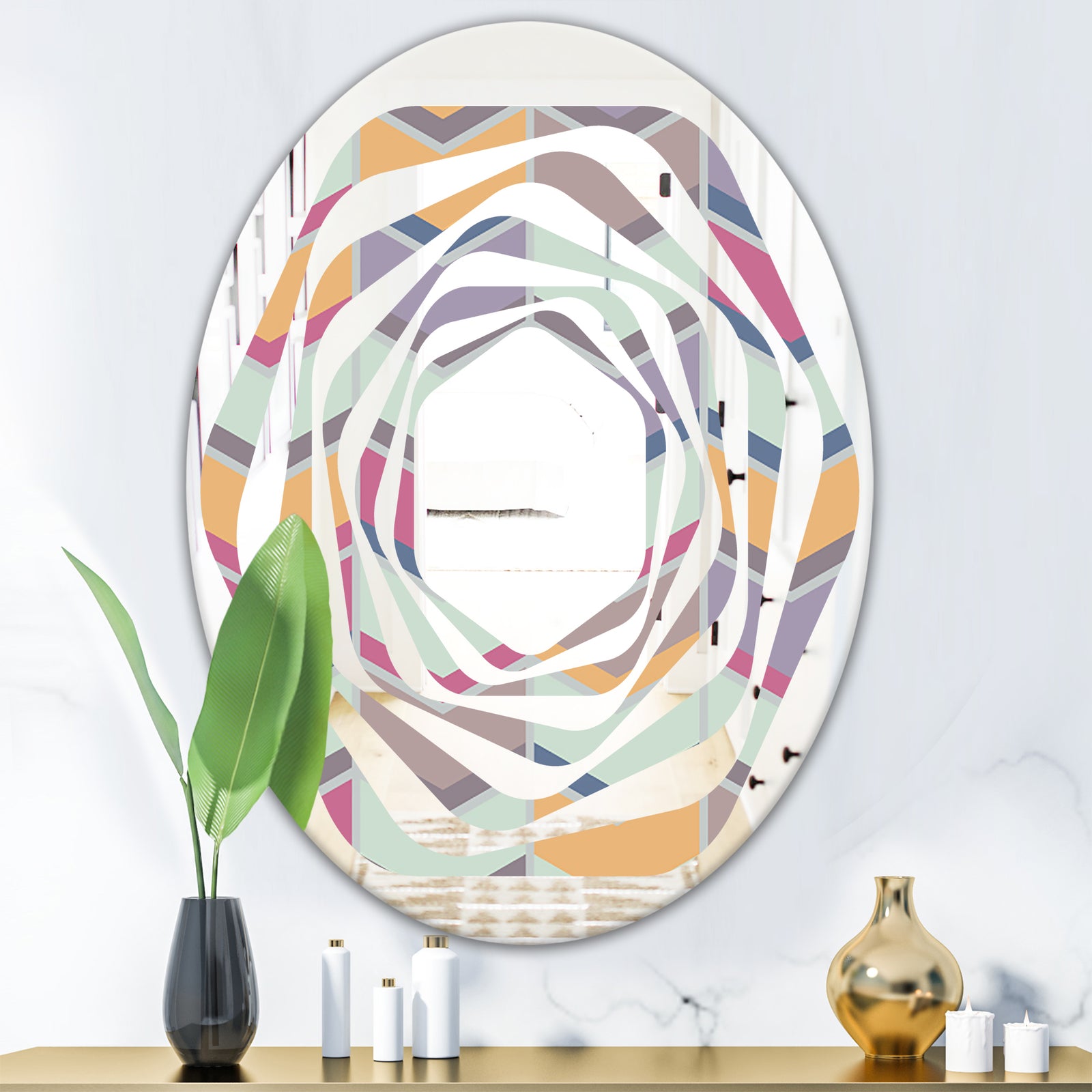 Abstract Retro Geometrical Design X - Modern Round or Oval Wall Mirror - Whirl