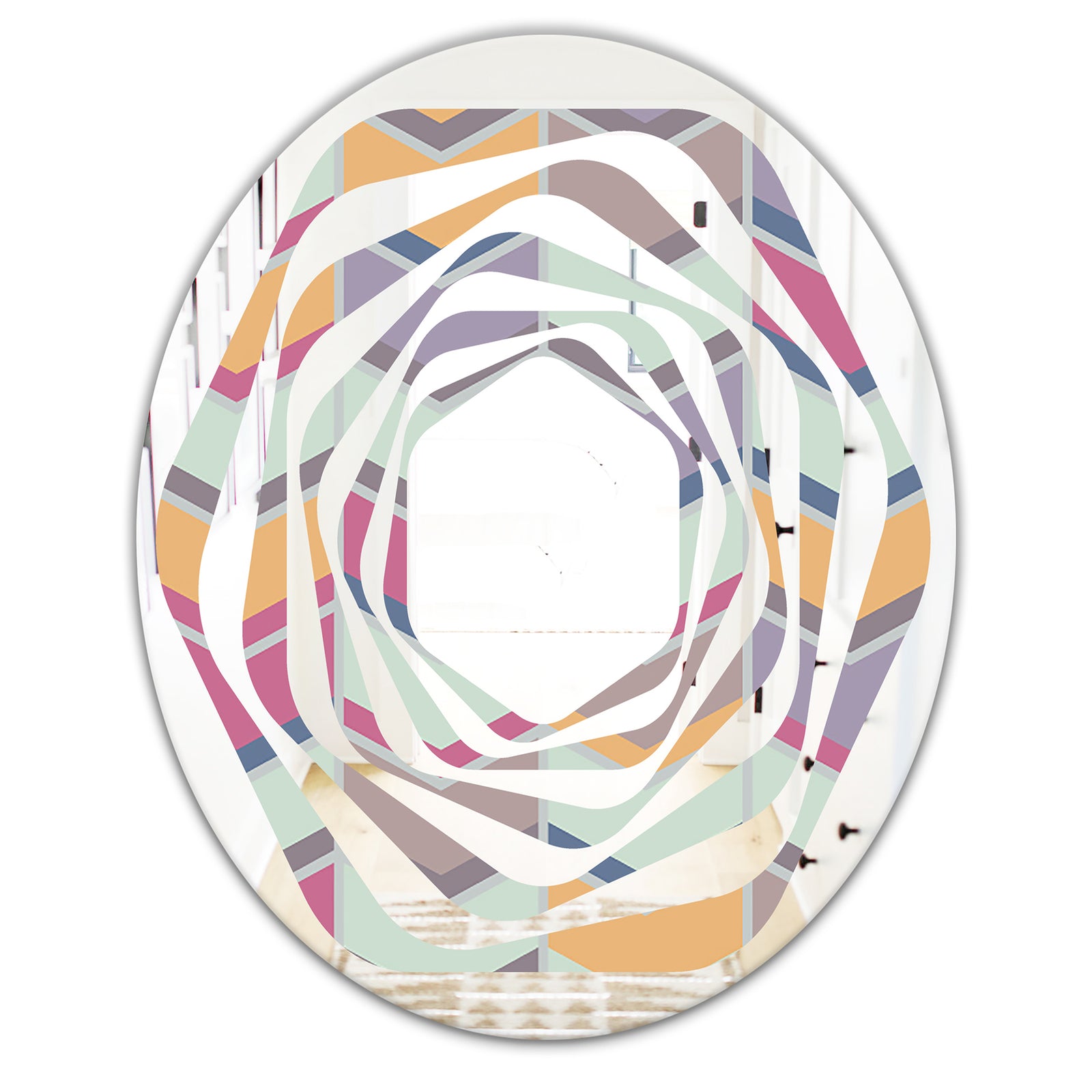 Abstract Retro Geometrical Design X - Modern Round or Oval Wall Mirror - Whirl