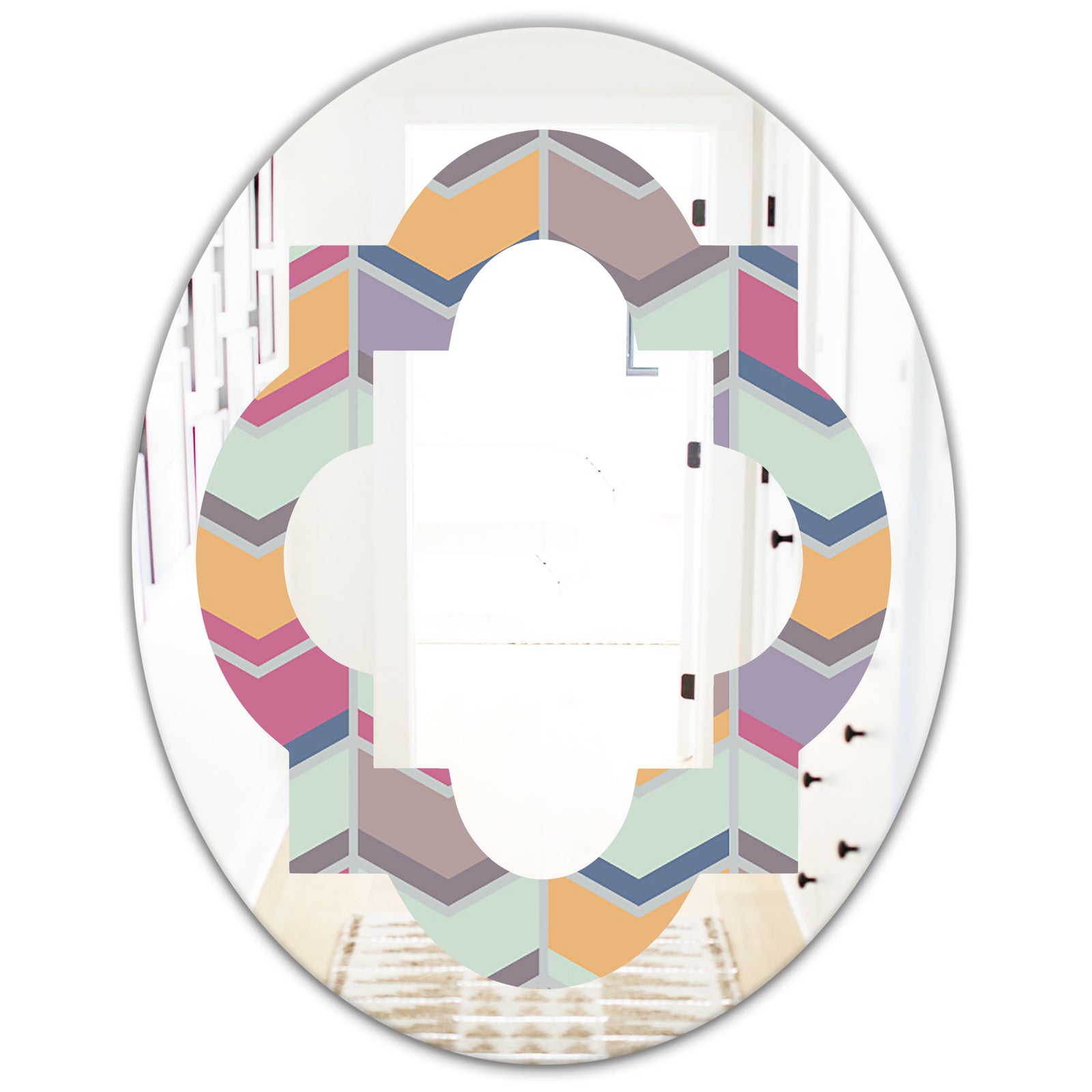 Abstract Retro Geometrical Design X - Modern Round or Oval Wall Mirror - Quatrefoil