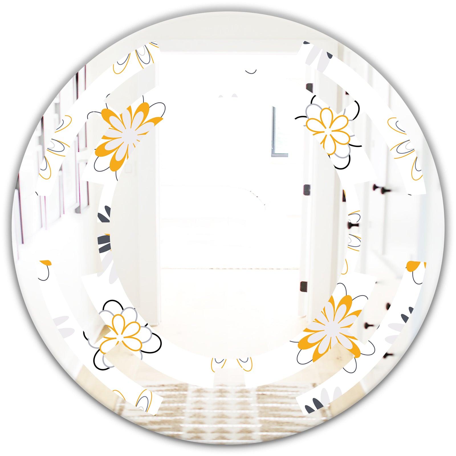 Retro Floral Pattern VIII - Modern Round or Oval Wall Mirror - Space
