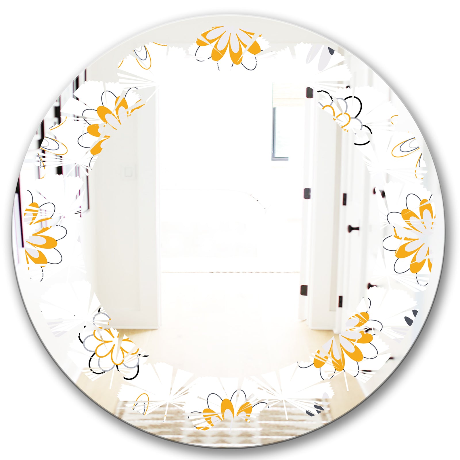 Retro Floral Pattern VIII - Modern Round or Oval Wall Mirror - Leaves