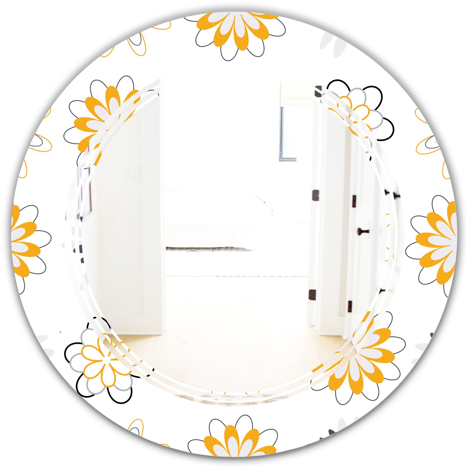 Retro Floral Pattern VIII - Modern Round or Oval Wall Mirror - Triple C