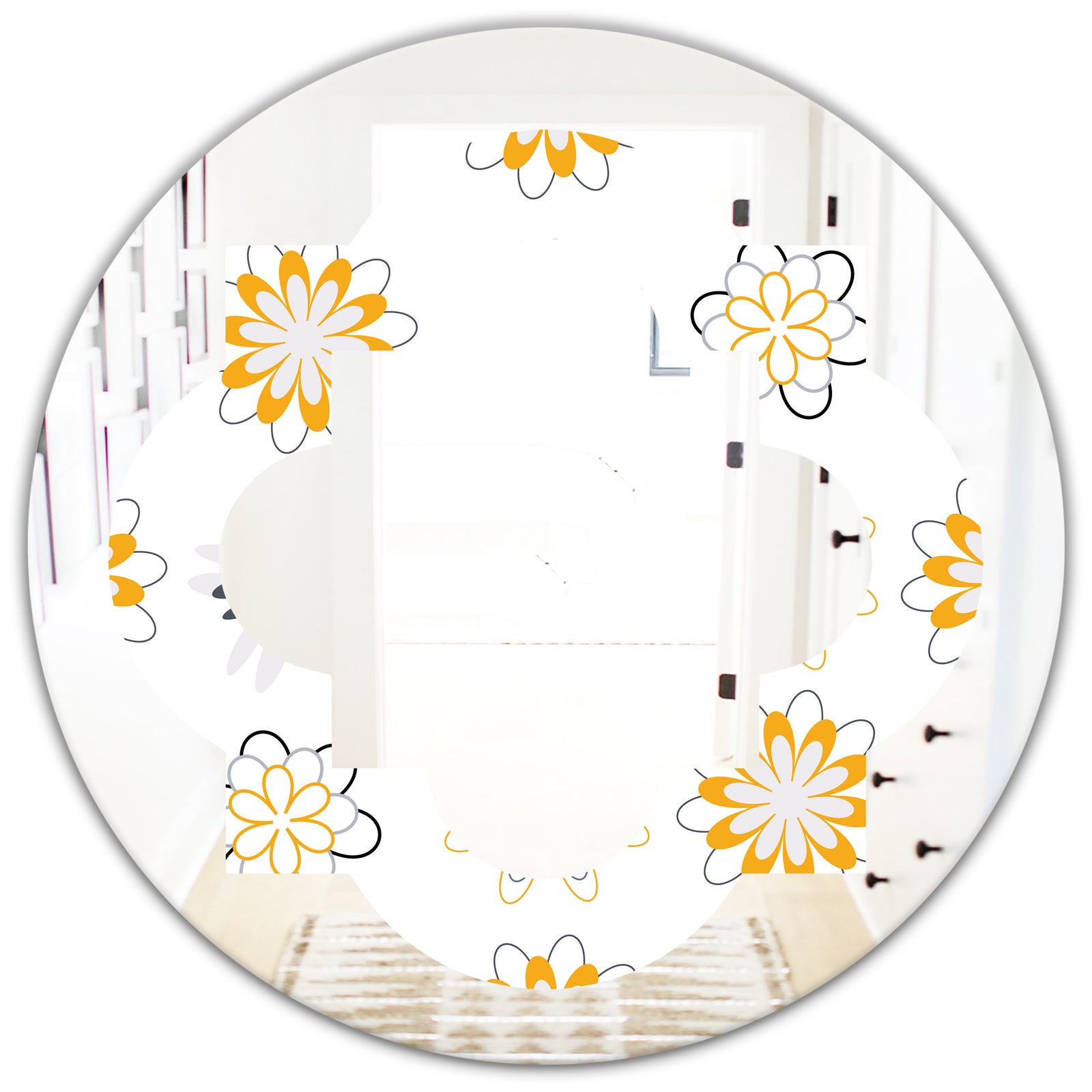 Retro Floral Pattern VIII - Modern Round or Oval Wall Mirror - Quatrefoil