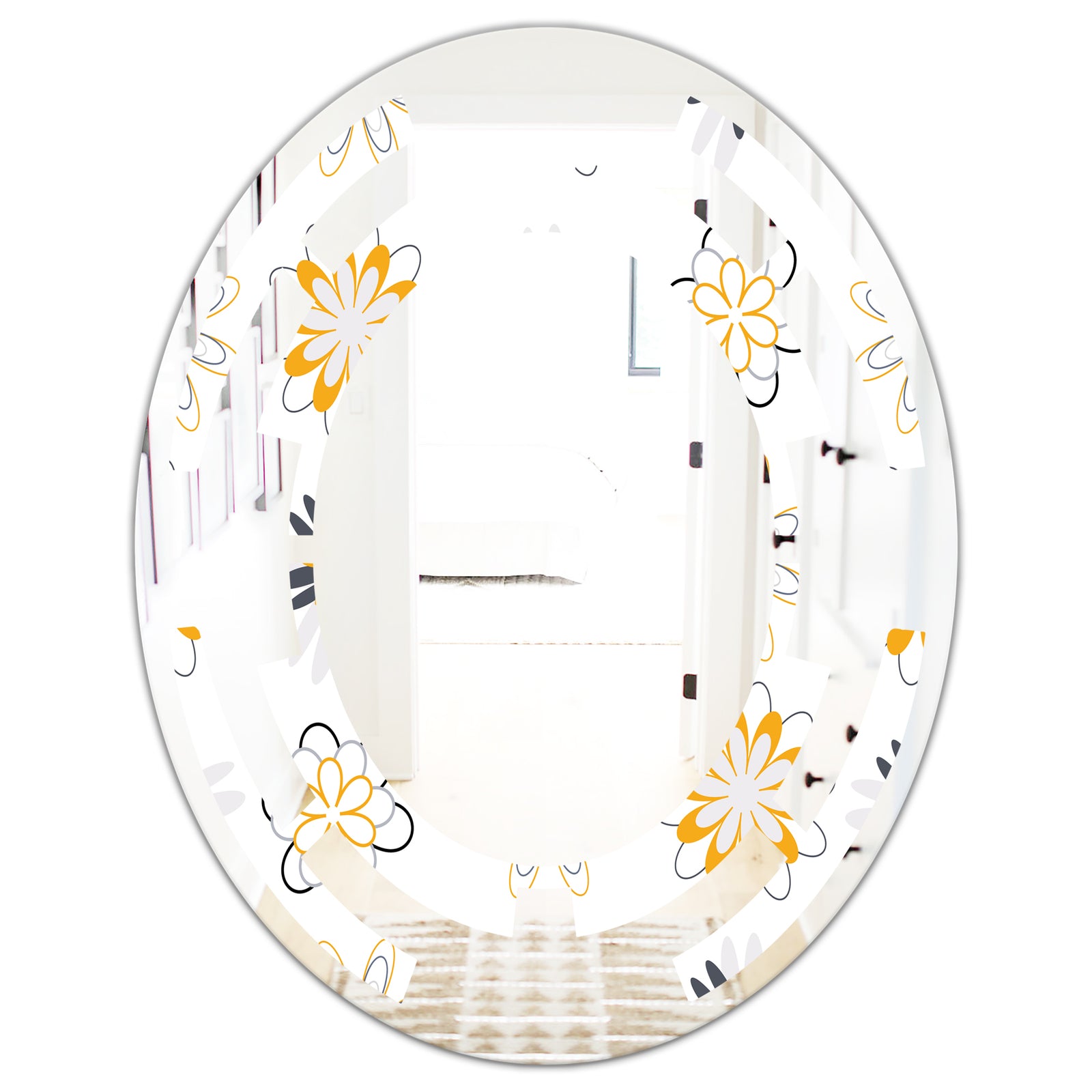 Retro Floral Pattern VIII - Modern Round or Oval Wall Mirror - Space