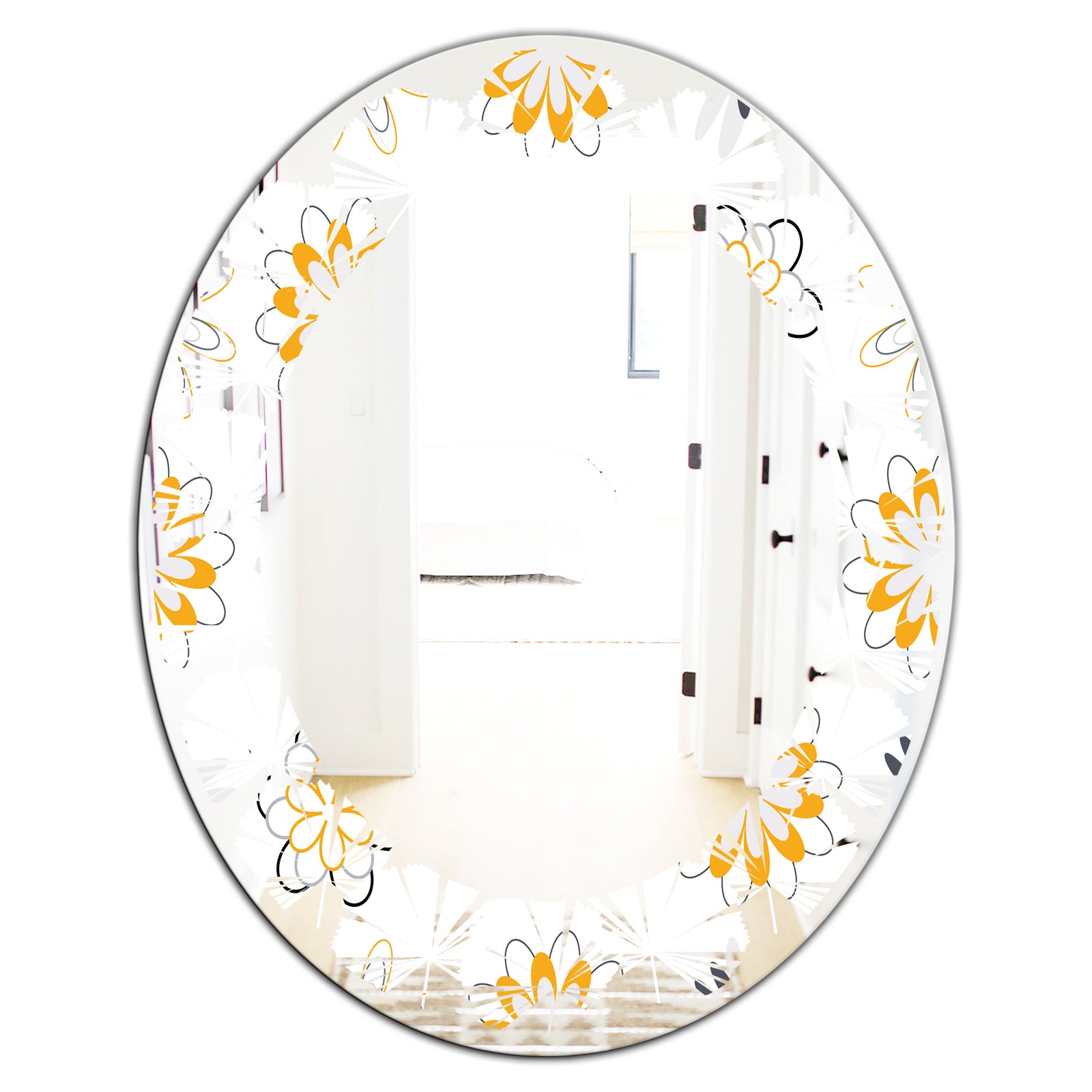 Retro Floral Pattern VIII - Modern Round or Oval Wall Mirror - Leaves