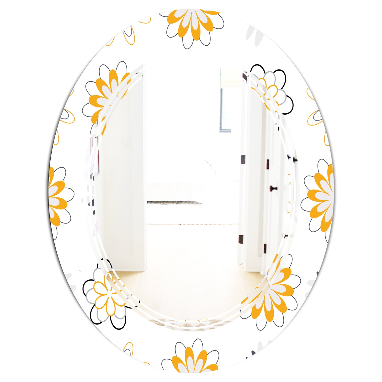 Retro Floral Pattern VIII - Modern Round or Oval Wall Mirror - Triple C