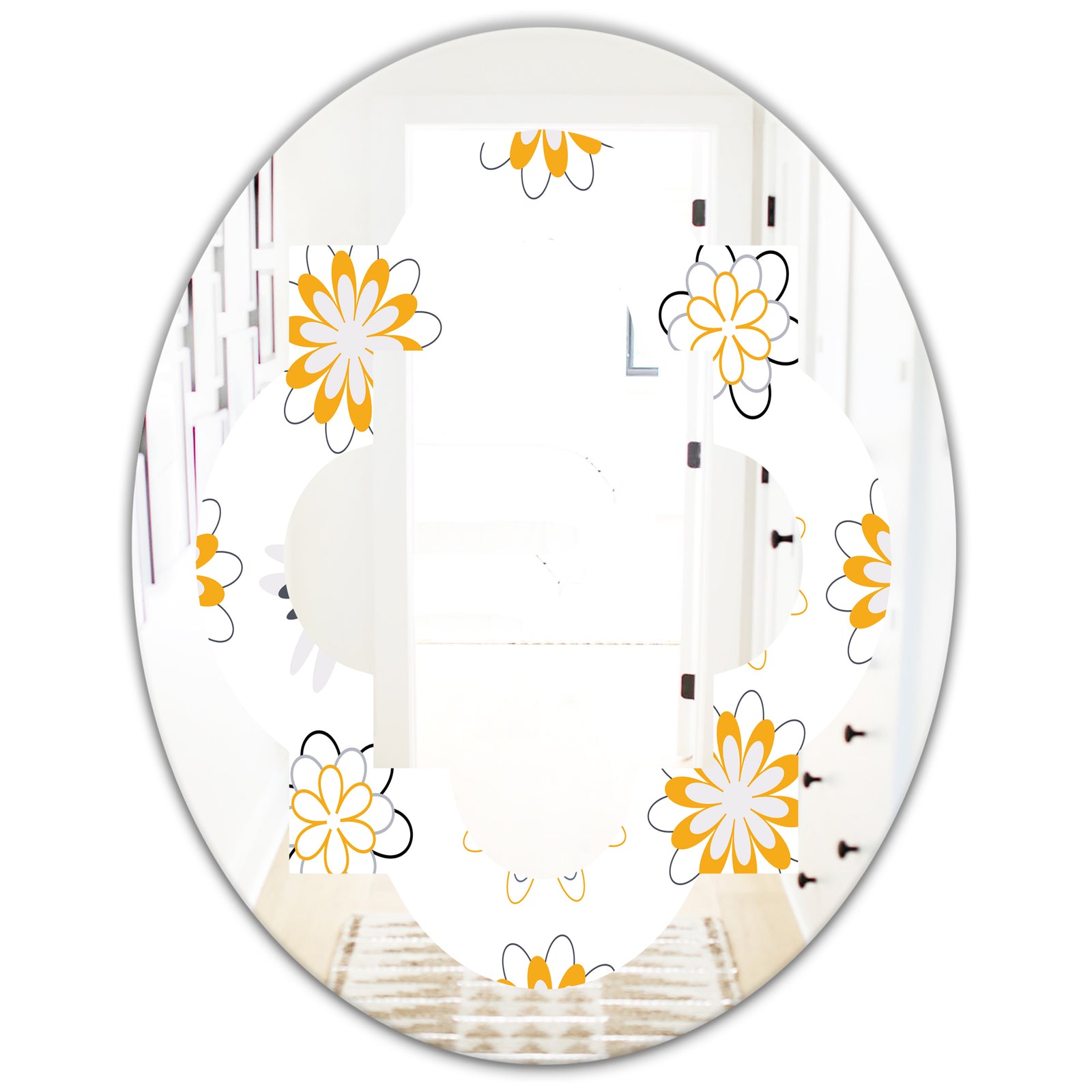 Retro Floral Pattern VIII - Modern Round or Oval Wall Mirror - Quatrefoil