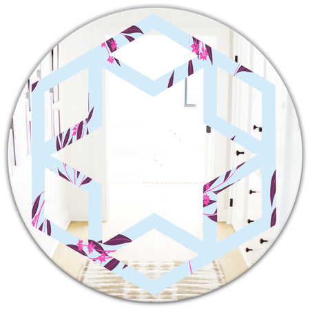 Bright Eucalyptus Floral Pattern I - Cottage Round or Oval Wall Mirror - Hexagon Star