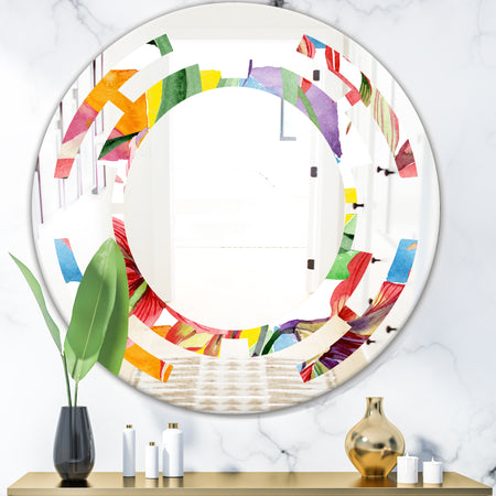 Retro Floral Botanical I - Cottage Round or Oval Wall Mirror - Space