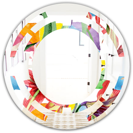 Retro Floral Botanical I - Cottage Round or Oval Wall Mirror - Space