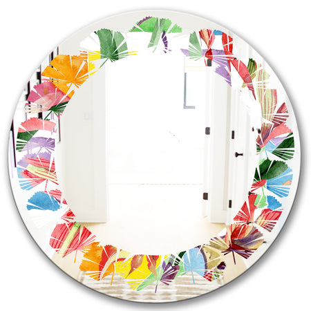 Retro Floral Botanical I - Cottage Round or Oval Wall Mirror - Leaves