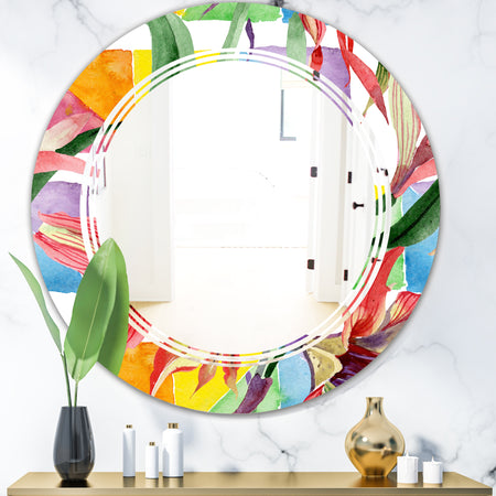 Retro Floral Botanical I - Cottage Round or Oval Wall Mirror - Triple C