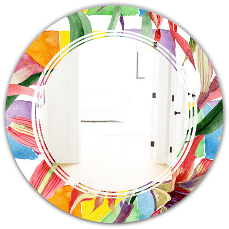 Retro Floral Botanical I - Cottage Round or Oval Wall Mirror - Triple C