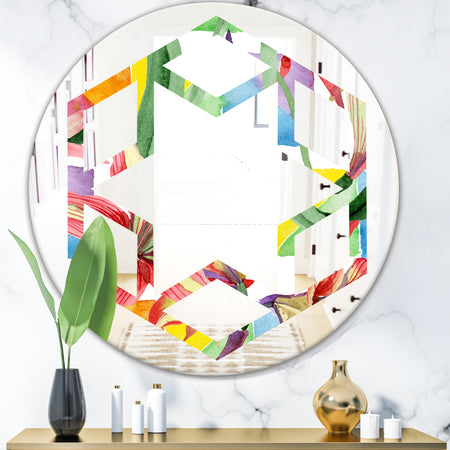 Retro Floral Botanical I - Cottage Round or Oval Wall Mirror - Hexagon Star