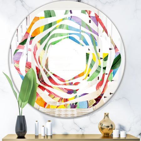 Retro Floral Botanical I - Cottage Round or Oval Wall Mirror - Whirl