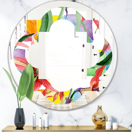 Retro Floral Botanical I - Cottage Round or Oval Wall Mirror - Quatrefoil