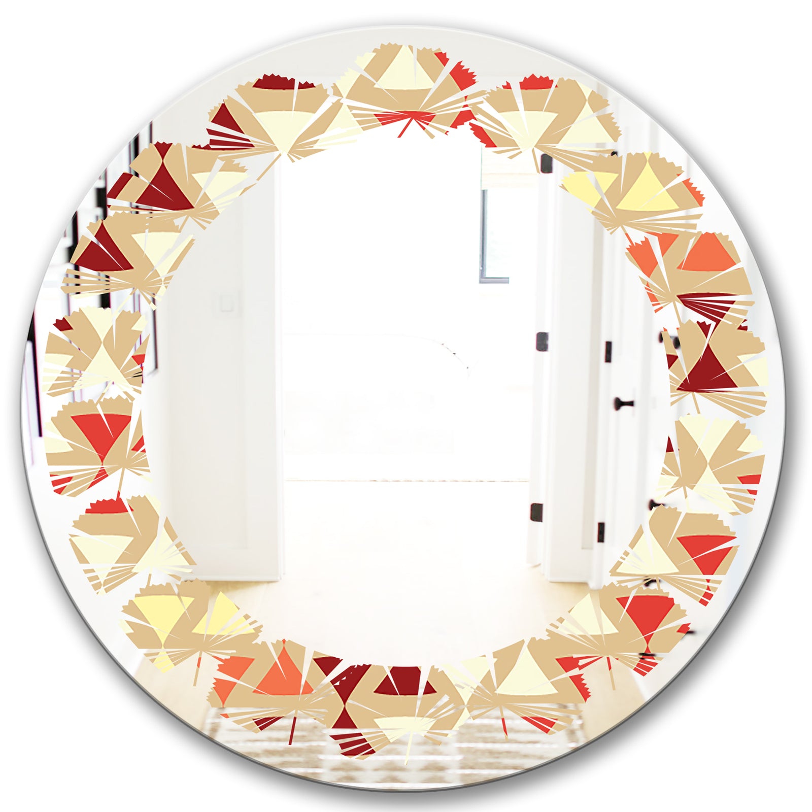 Triangular Retro Design IX - Modern Round or Oval Wall Mirror - Leaves