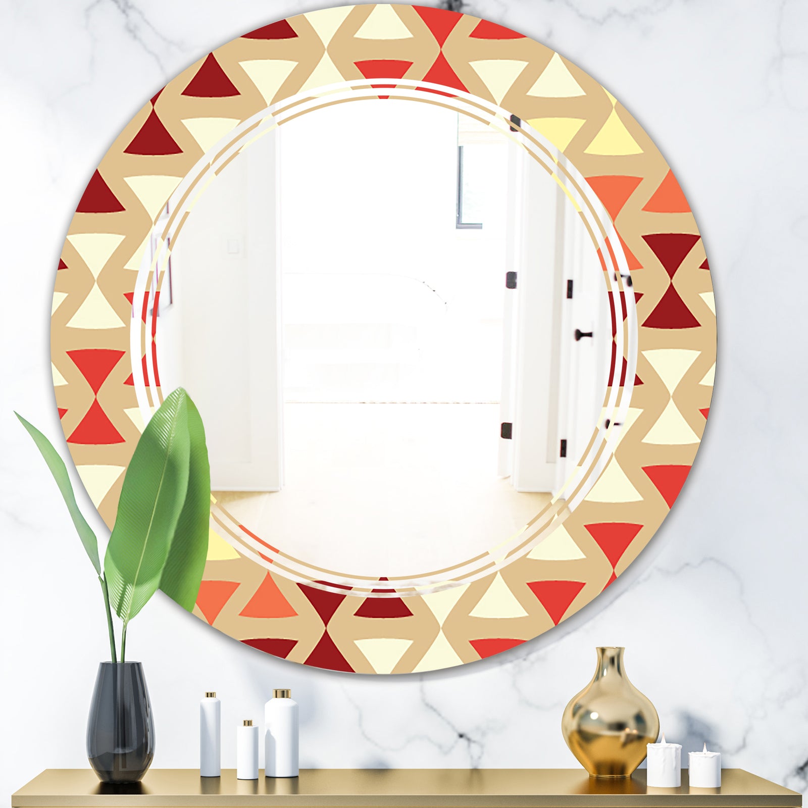 Triangular Retro Design IX - Modern Round or Oval Wall Mirror - Triple C