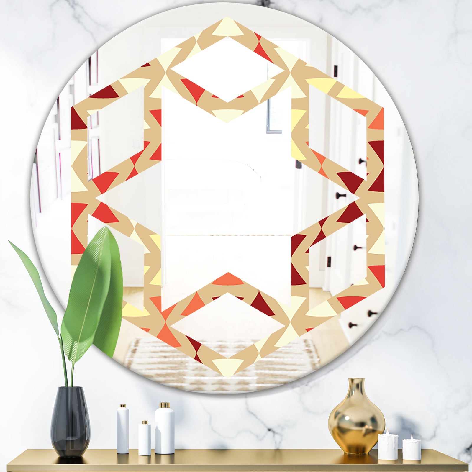 Triangular Retro Design IX - Modern Round or Oval Wall Mirror - Hexagon Star