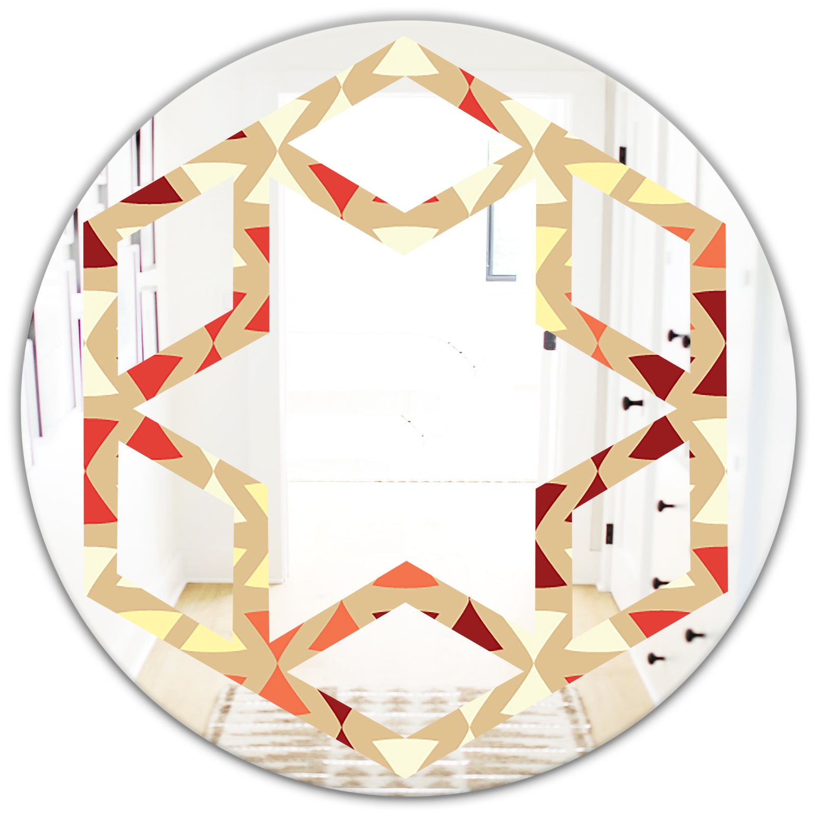 Triangular Retro Design IX - Modern Round or Oval Wall Mirror - Hexagon Star