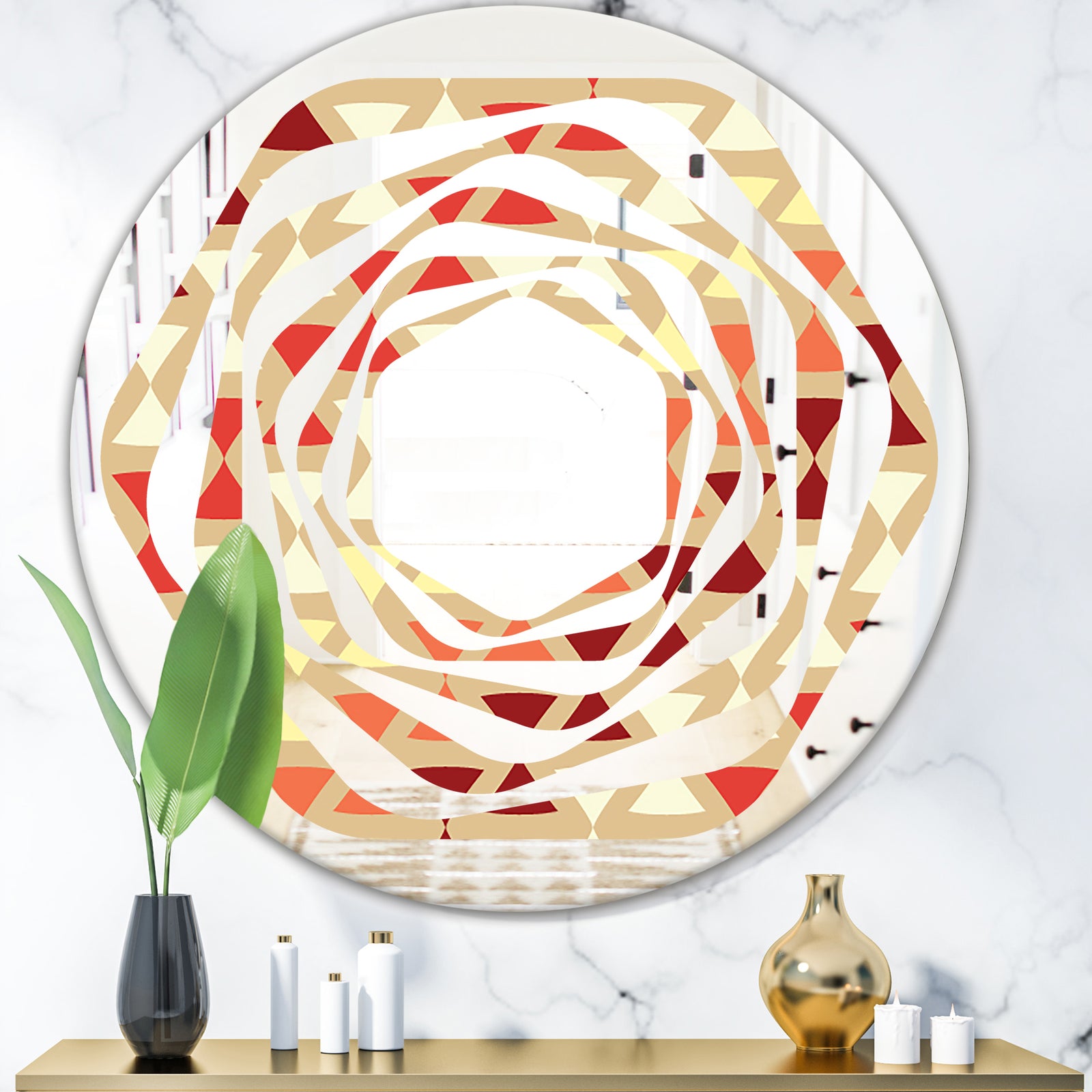 Triangular Retro Design IX - Modern Round or Oval Wall Mirror - Whirl